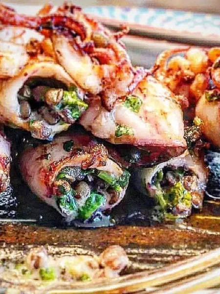 Calamari Stuffed with Lentils and Feta