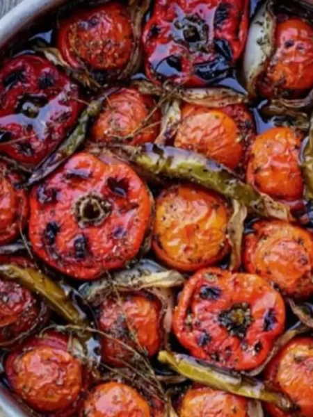 Tomatoes and Peppers Stuffed with Rice