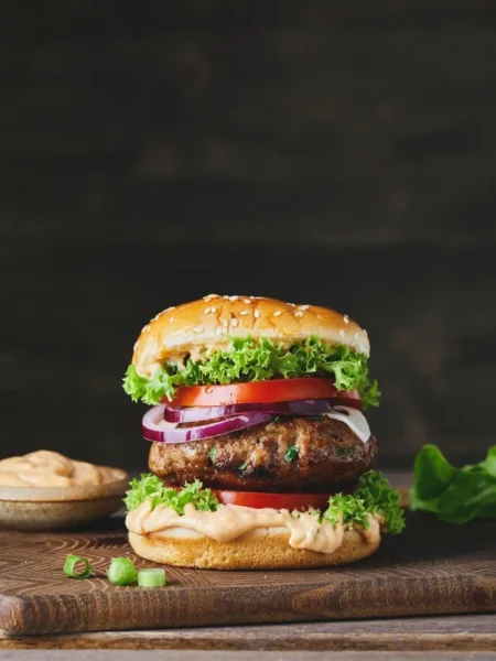 Vegan Hamburger with Homemade Vegan Mayonnaise